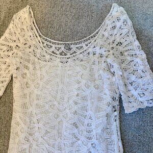 BB Dakota White Lace Scoop-Neck Mini Dress, Elbow Sleeve, Vintage, Size 4